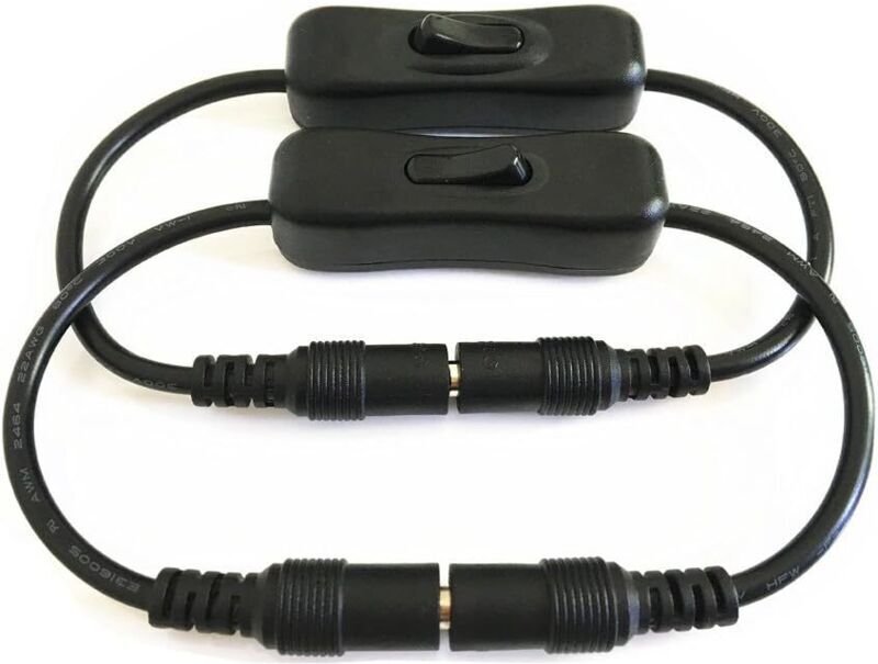 Set aus 2 schwarzen 12V DC Kippschaltern (5,5 mm x 2,1 mm Stecker, männlich/weiblich) mit Verlängerungskabel und Netzkab...