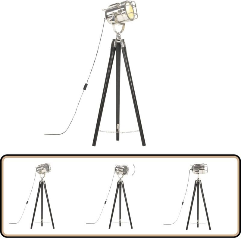 Stativlampe Schwarz Mango Massivholz 97 cm - Retro Lampe - Stehlampe Wohnzimmer - Hollywood Lampe - Tischlampe - Designe...