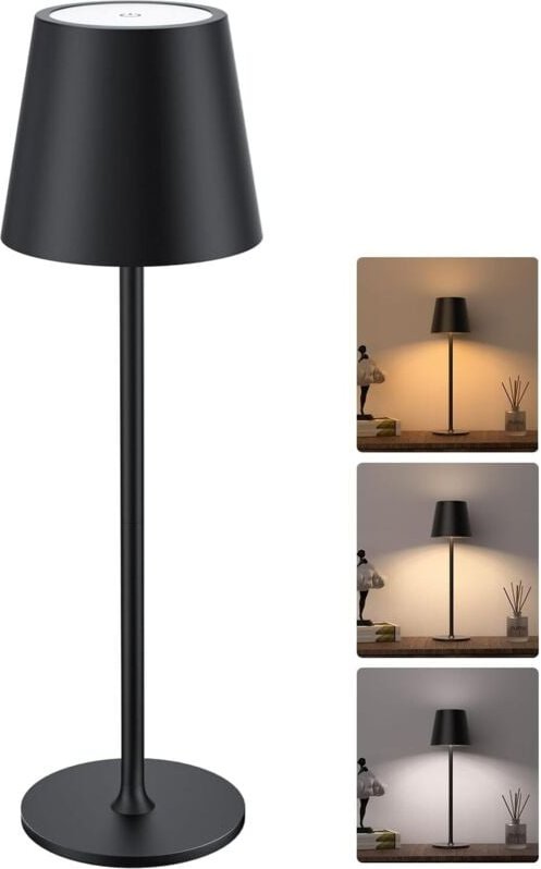 Tischlampe Kabellos, Wiederaufladbar mit 5000mAh Akku, 3 Höhen Verstellbar, 3 Farbtemperaturen Dimmbar, Tragbare LED-Was...