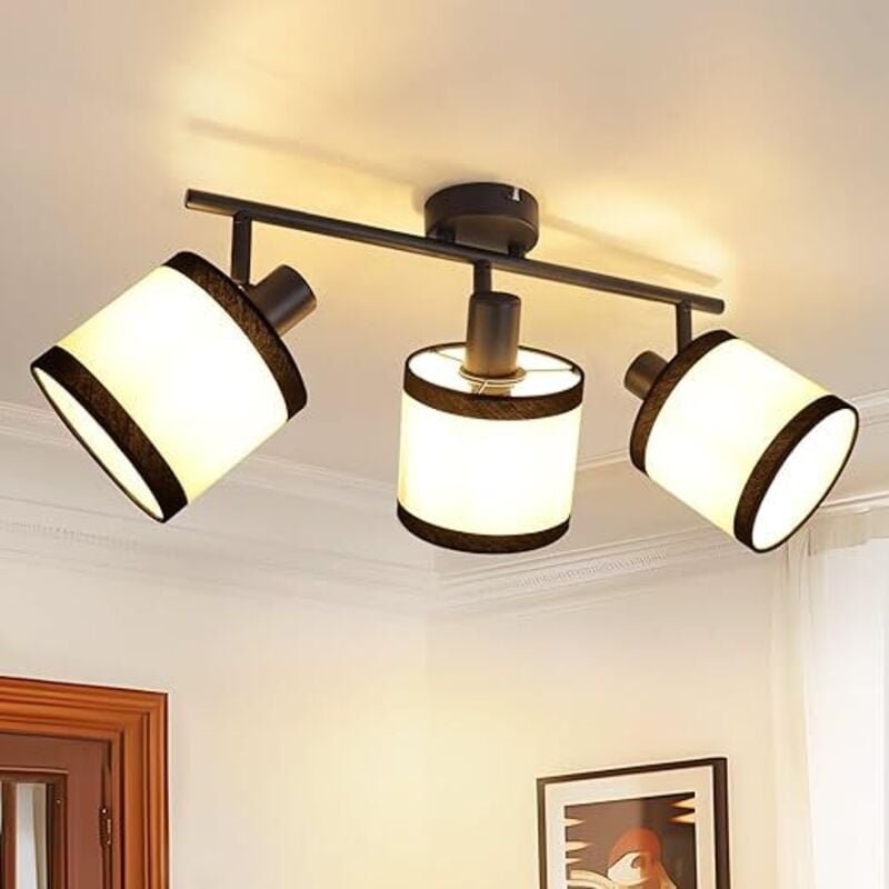 Deckenstrahler Schwarz Deckenlampe 3-flammig Deckenspots E14 Deckenleuchte Stoff schwenkbar 350° Küchelampe Vintage für ...