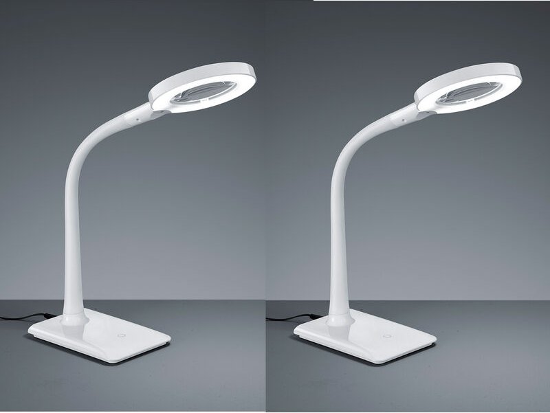 Led Schreibtischlampen 2er Set Weiß flexibel mit Lupe, 3fach Dimmer