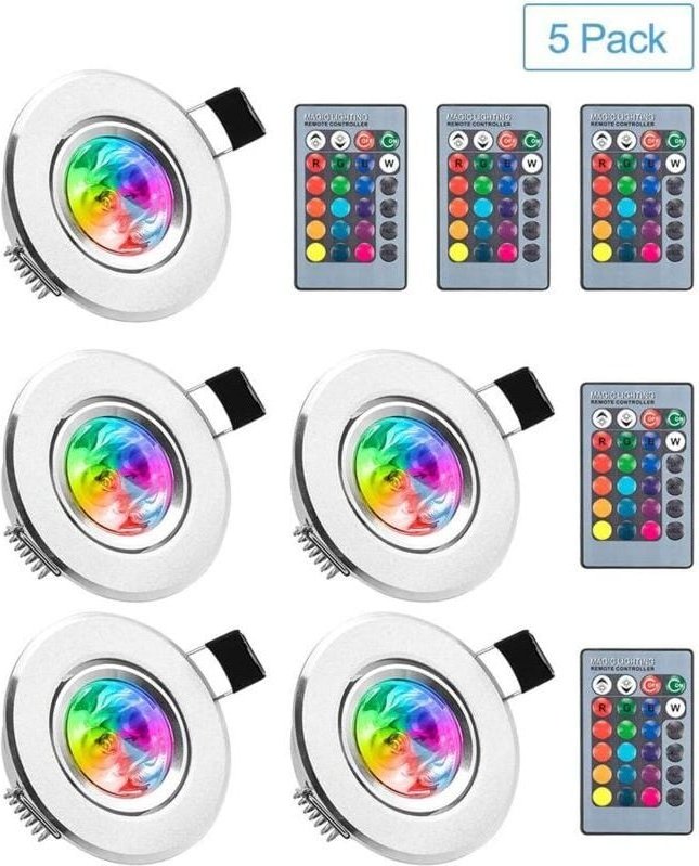 Spots led encastrables, lot de 5 ampoules rvb multicolores avec télécommande, 220 v, 16 couleurs, plafonnier à intensité...