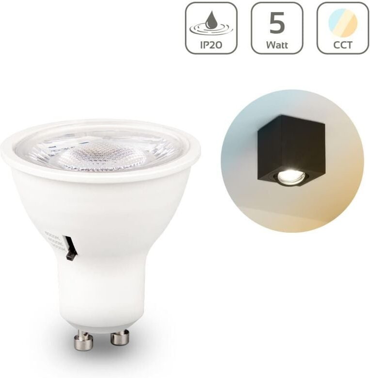 LED Spot GU10 4,8W 420lm CCT Lichtfarbe einstellbar - Abstrahlwinkel: 60° mit Linse - Dimmbar: Nein