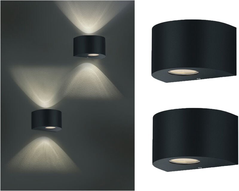 Meinewunschleuchte - led Außenwandleuchte 2er Set Up and Down Light rund in Schwarz