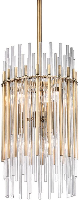 Wallis 6-flammige Pendelleuchte aus Messing, Glas