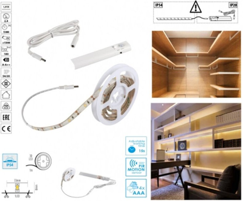 Trade Shop Traesio - Trade Shop - kit striscia led mit sensor bianco caldo 3000K 2,4W 180LM batterie -