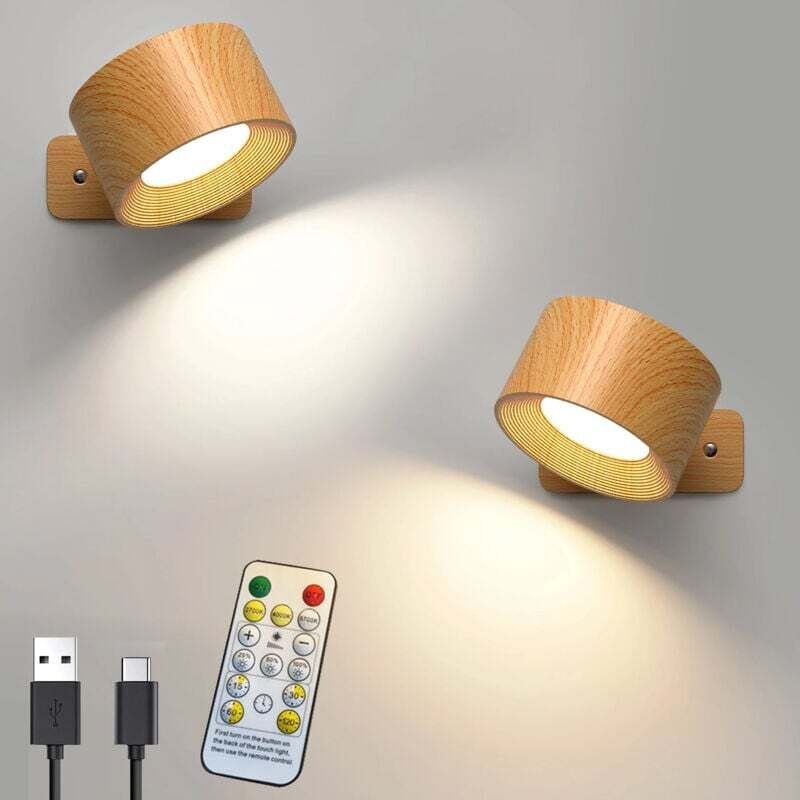 Set aus 2 LED-Wandleuchten mit 3 Farbtemperaturen und Fernbedienung, kabellose Leselampe, berührungsempfindliches Nachtl...