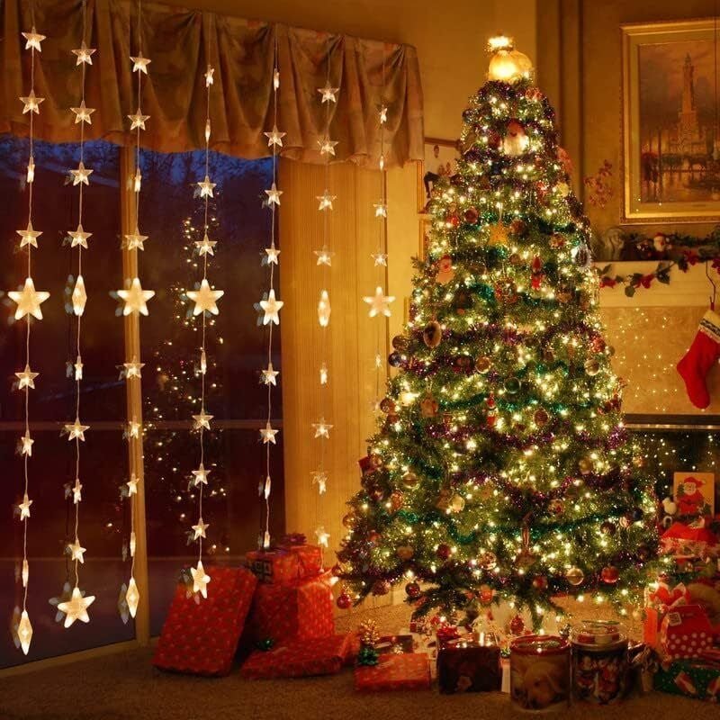 Thumbnail - Spiegel-Lichterkette, 80 Sterne, 144 LEDs, anschließbarer Sternvorhang, 2 m x 1,5 m, mit 8 Modi, Fernbedienung, Fenster-...