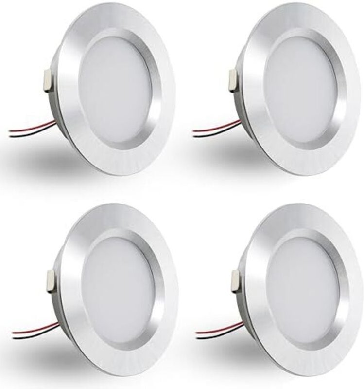 4er Set LED Einbaustrahler 12V 3W, einbaustrahler LED flach Bohrloch 55-58mm und 14mm Flache,Led Spot 12V IP44 Dimmbar D...