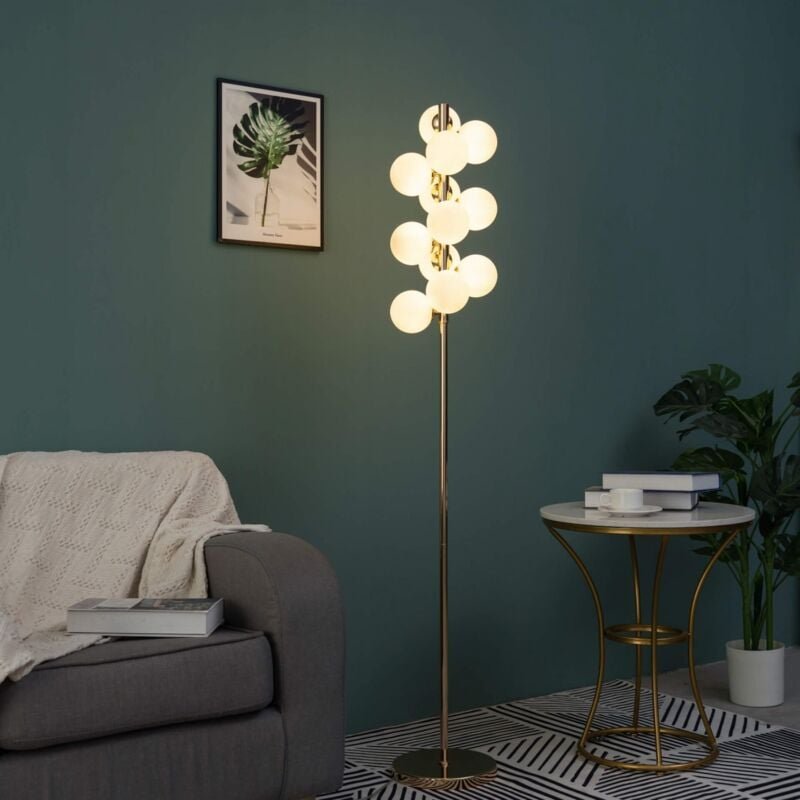 Moderne vergoldete Stehleuchte mit weißen Glaskugeln - Ambrosia