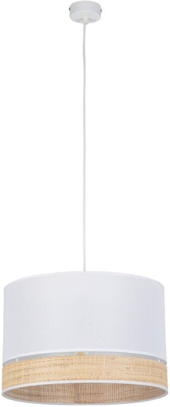 TK Paglia Zylindrische Pendelleuchte, Weiß, Bast, 1xE27