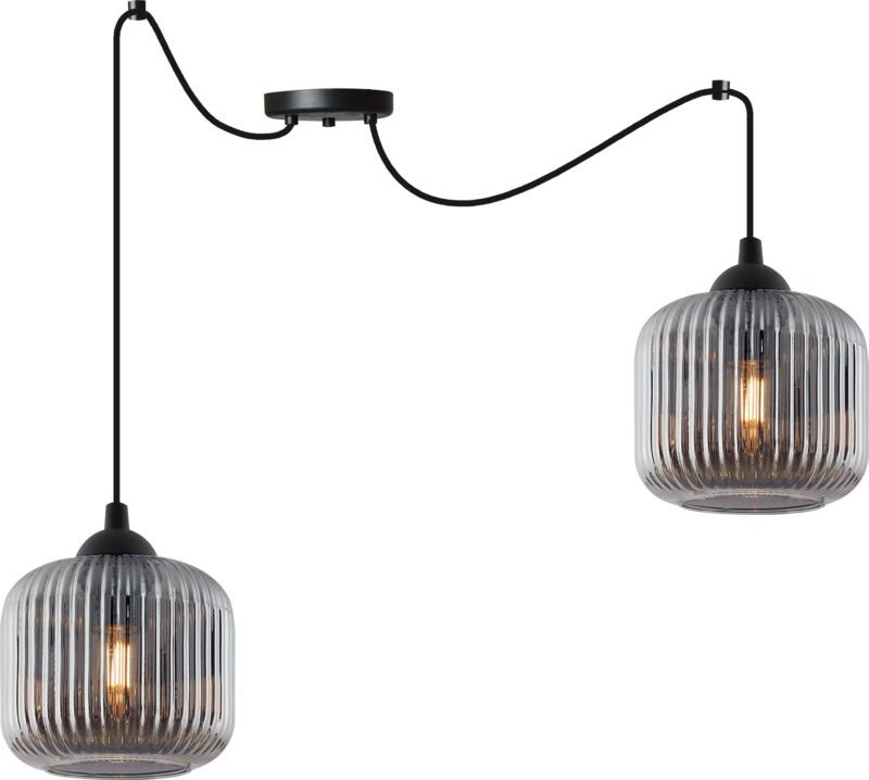 Thumbnail - Riffle Spider Hängelampe Schwarz 2 Flache Graphit-Lampenschirme Zylinder E27