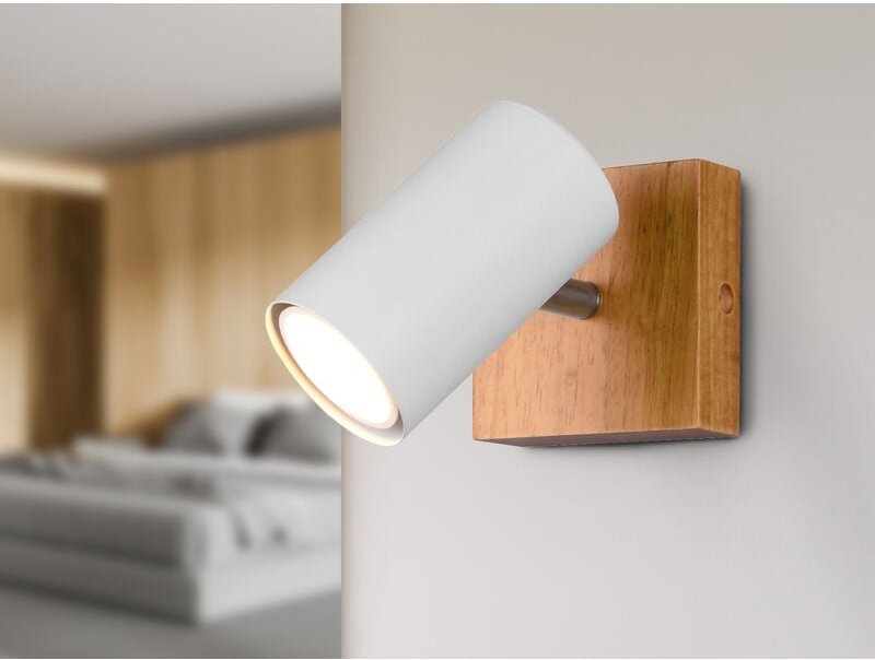 LED Wand- & Deckenstrahler Weiß mit Holz, Breite 9cm