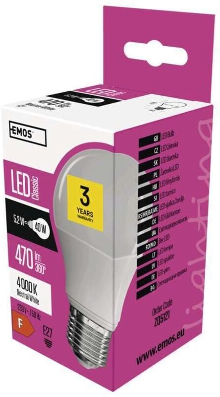 LED- Glühbirne A60 E27 neutralweiß 5.2 W 60 × 110 mm