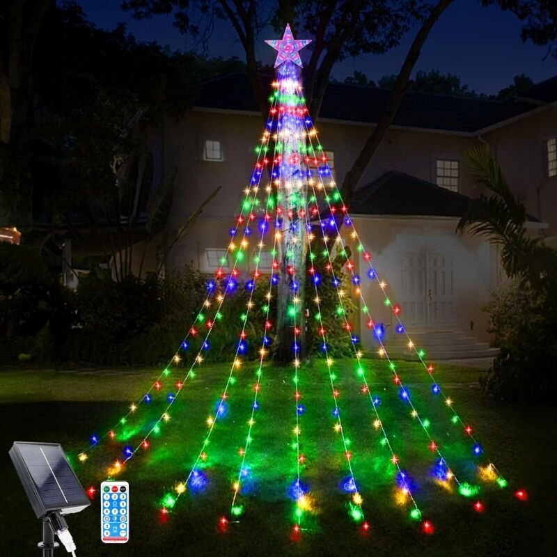 Lichterkette für Weihnachtsbäume, 9-teilig, 2 m lang, 198 LEDs, solarbetrieben, für drinnen und draußen, 8 Modi, mit Fer...