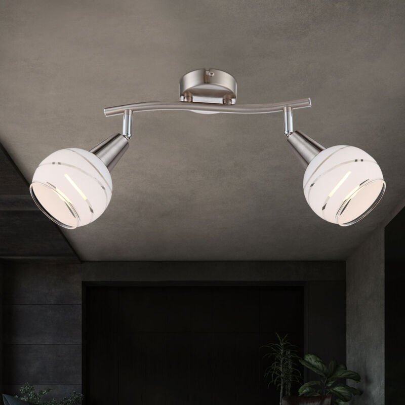 Led Deckenleuchte 2 Flammig Wandstrahler Glas satiniert Spotleuchte 2 Strahler schwenkbar, Nickel-matt, 2x 4W 400Lm warm...