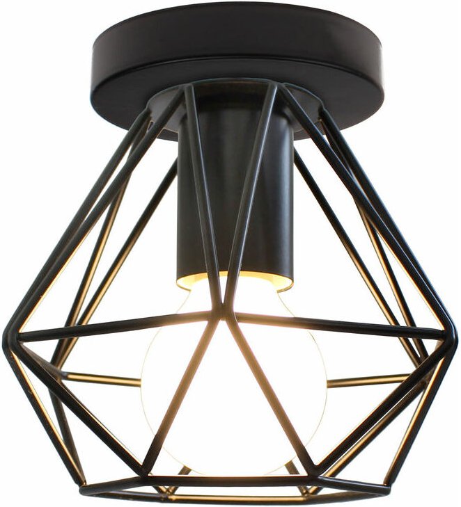 Deckenleuchte Diamant, Industrielle Deckenlampe mit Ø16cm Käfig, Eisen Lampe E27 Fassung für Wohnzimmer Schlafzimmer (Sc...