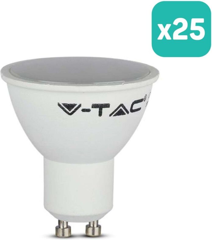 V-TAC LED-Strahler - GU10 - Linse 110° - IP20 - Milchig Weiß - 4.5W - 400 Lumen - 3000K - 25er-Pack