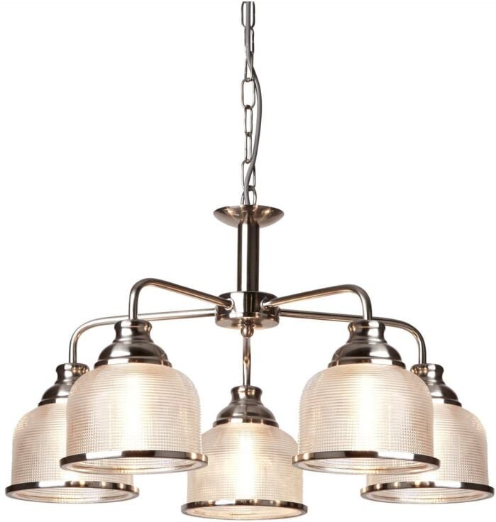 Bistro - 5 Light Multi Arm Deckenanhänger Silber, Weiß, E27 - Searchlight