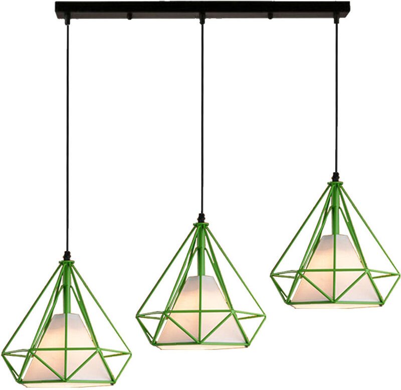 Pendelleuchte 3 Flammig Vintage Kronleuchter aus Metall Industrielle Hängelampe mit Ø25cm Diamant Käfig für Wohnzimmer S...