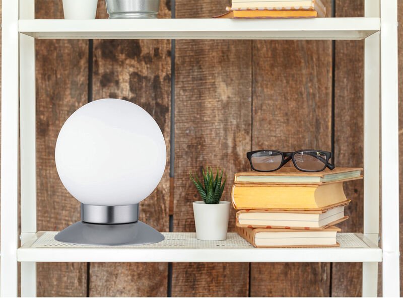 Defibrico - led Tischleuchte princess Silber Glasschirm Weiß dimmbar Touchsensor, Höhe 13cm