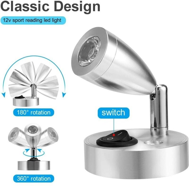12 V LED-Spot-Leselicht, verstellbarer Schalter, warmes Licht für Wohnmobil, Boot, LED-Innenbeleuchtung (2 Stück) (A-Ein...