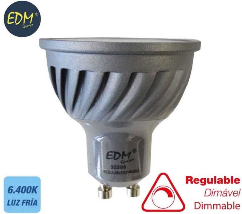 EDM - Dimmbare dichroitische LED-Glühbirne gu10 6 w 500 lm 6400 k Kaltlicht ø5 x 5,5 cm