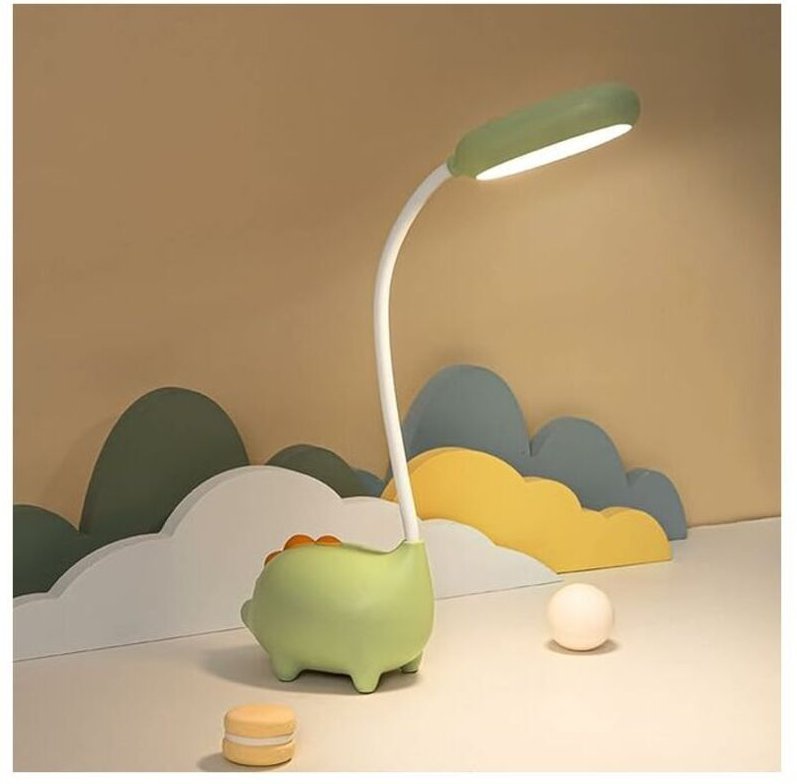 Gabrielle Einzigartige Dinosaurier-Schreibtischlampe, LED-Nachtlicht für Kinder, kabelloses Aufladen, Schüler, Lernen, A...