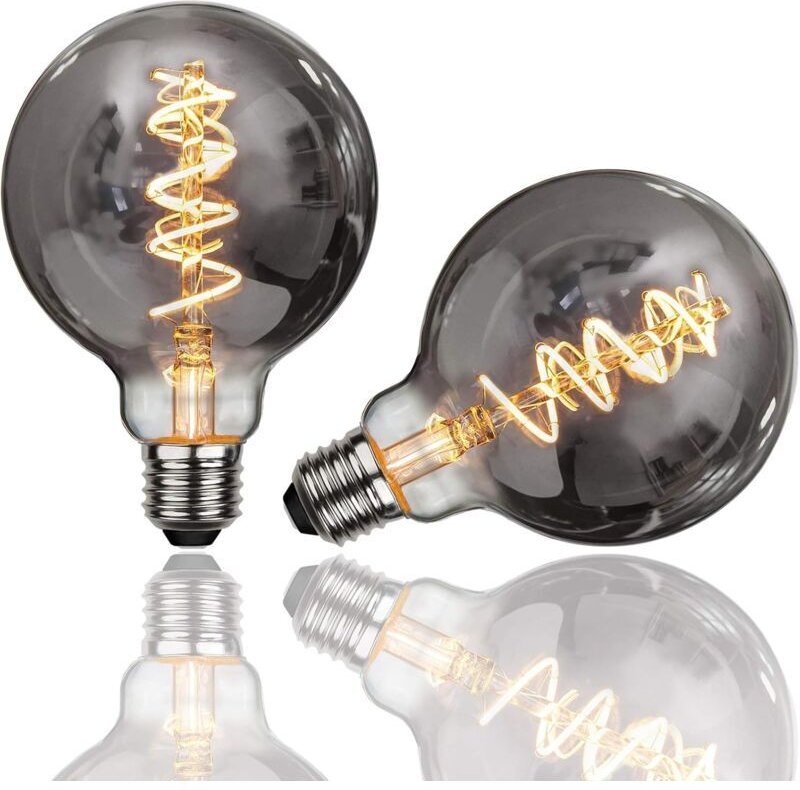 Edison-Glühbirne, 2 Stück E27 G95 4W Vintage LED-Glühbirne Dekorative Lampe Retro-Glühbirne Antikweiß Warm