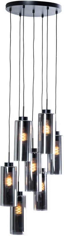Art-Deco-Hängelampe schwarz mit Rauchglas 7-flammig – Laura