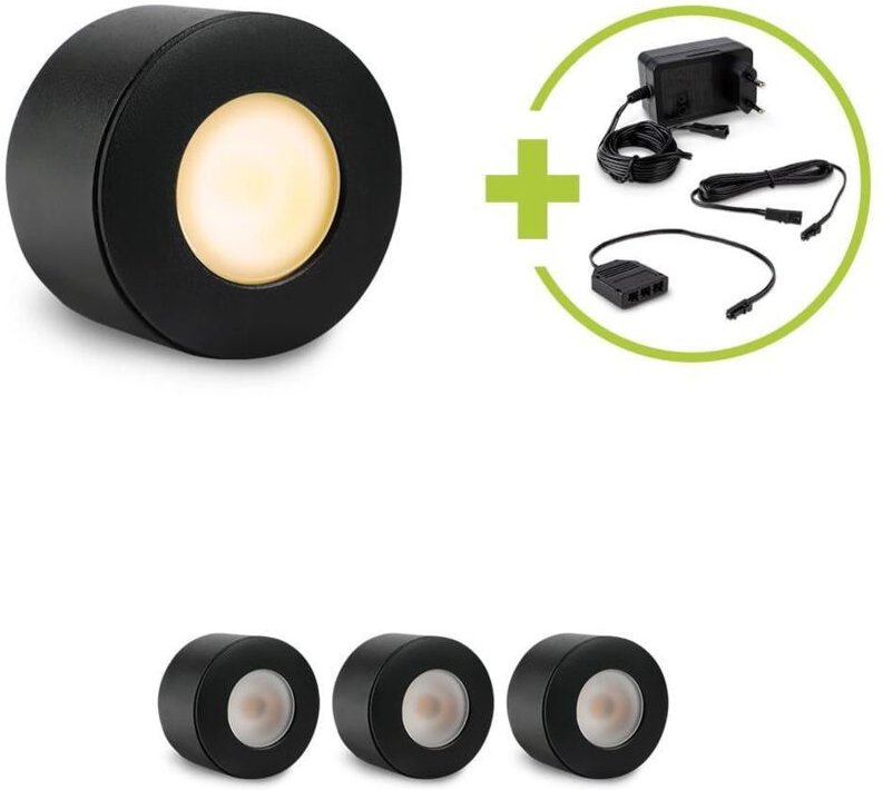 Aufbau/Einbaustrahler Mini Bergamo 3W 2700K IP44 - Farbe: schwarz matt - Anzahl: 4x