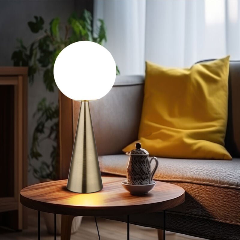Tischlampe Nachttischlampe Leselampe Wohnzimmerlampe Beistellleuchte Schlafzimmerlampe Kegelform, Metall Glaskugel weiß ...