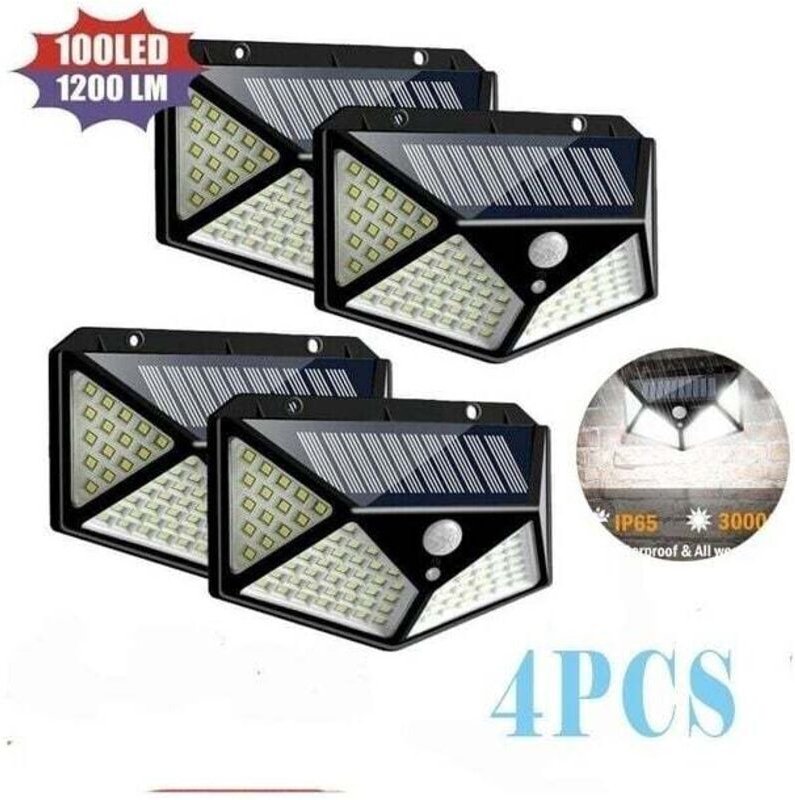 100 LED-Solarleuchten, IP65 wasserdicht für den Außenbereich – 4er-Pack