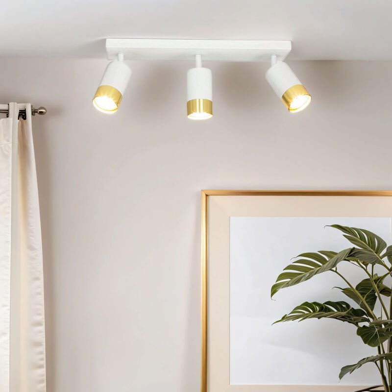 Licht-erlebnisse - Deckenstrahler Aluminium GU10 verstellbar in Weiß Gold 3-flammig länglich Spot Lampe Decke