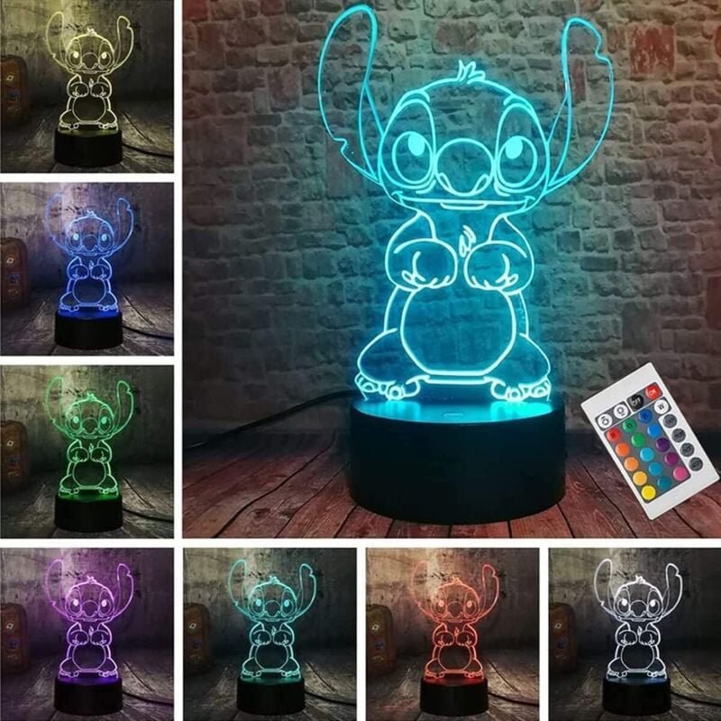 Stitch-Lampe, 3D-LED-Lampe mit Fernbedienung, 16 Farben, Weihnachtsgeschenk, Kinderzimmerdekoration, Festtagsgeschenk