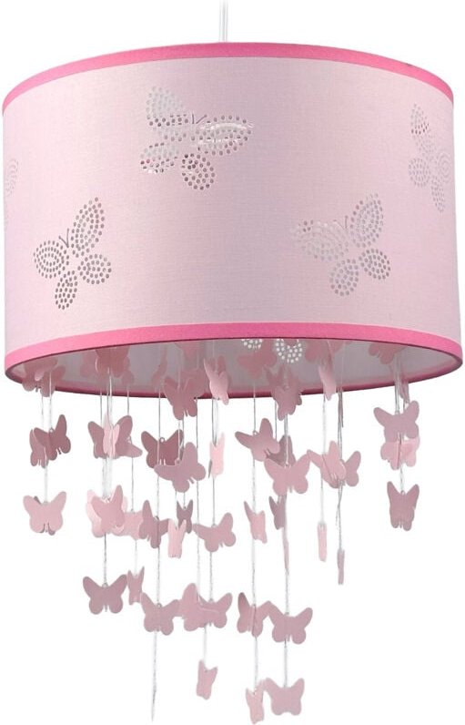 Relaxdays Hängelampe Kinderzimmer, Schmetterlinge, E27, Lampenschirm & Mobile, HxD: 158 x 30 cm, Pendelleuchte, rosa