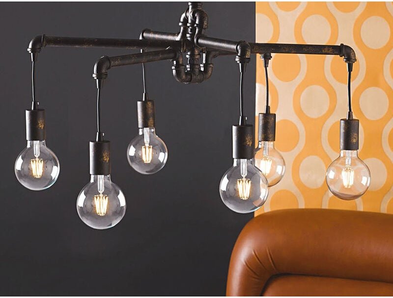 LED Kronleuchter 6-flammig Rostoptik, Wasserrohr Industrial, Ø 72cm