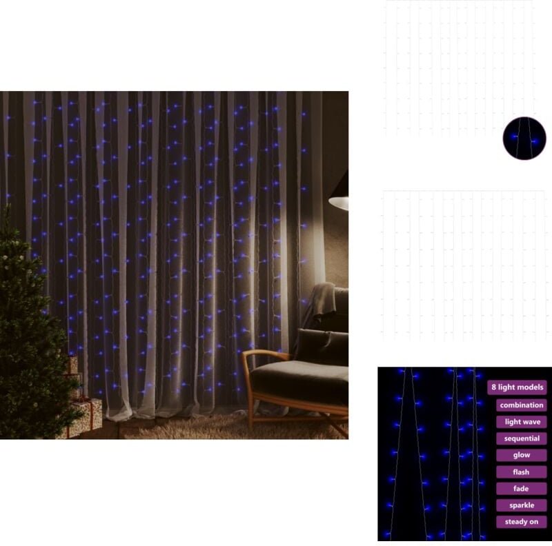 LED-Lichtervorhang 3x3 m 300 led Blau 8 Funktionen - LED-Vorhang - Lichterketten - Weihnachtsdeko - Outdoor-Beleuchtung ...