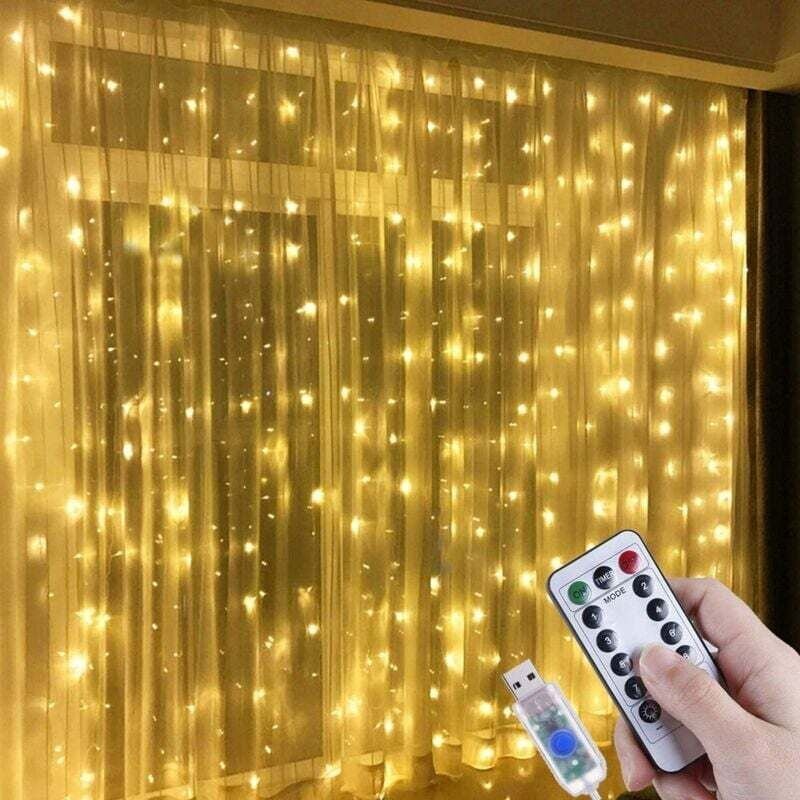 Vtizikl Rideau lumineux extérieur 3x3m, guirlande lumineuse rideau USB 300 LED, décoration de Noël fenêtre éclairée