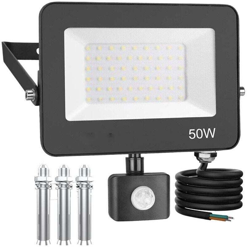 50-W-LED-Außenstrahler mit Bewegungsmelder, 5000 lm, IP66 wasserdicht, 6500 K kaltweiß, für Garten, Garage und Terrasse