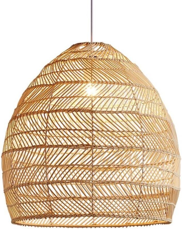 Tonchean - Vintage Rattan Pendelleuchte Hängelampe mit E27 Lampenschirm für Esszimmer Café Restaurant 45x45cm