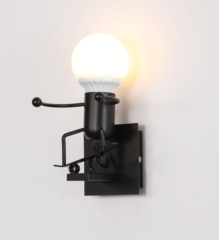Goeco - Wandleuchte Kind Kreative Eisen-Figurine Wandlampe E27 Basis Für Schlafzimmer, Wohnzimmer, Flur, Diele Schwarz