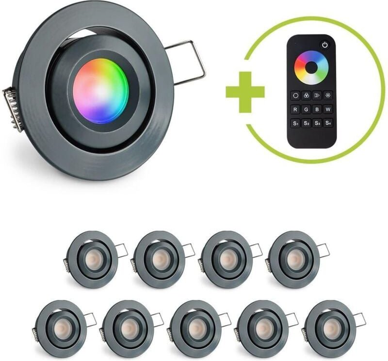 Einbaustrahler Mini schwenkbar Matera 3W RGBW IP44 - Farbe: anthrazit RAL 7016 - Anzahl: 10x