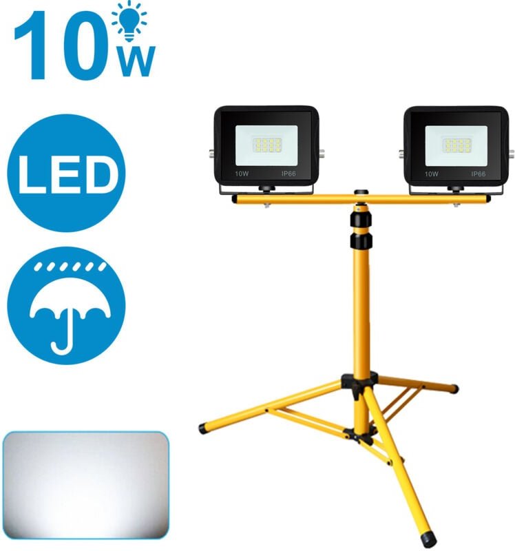 Thumbnail - SWANEW LED Fluter mit Stativ Arbeitsleuchten Strahler Hotel Baustrahler Flutlicht 2X10W Kaltweiß