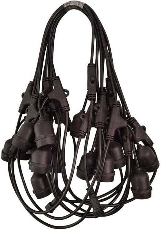 10 m lange schwarze Lichterkette für den Außenbereich mit 20 E27-Fassungen, robustem Rundkabel und erweiterbar für Garte...