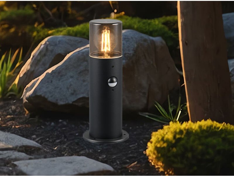 Meinewunschleuchte - led Sockelleuchte Schwarz Rauchgrau mit Bewegungsmelder, Höhe 30cm