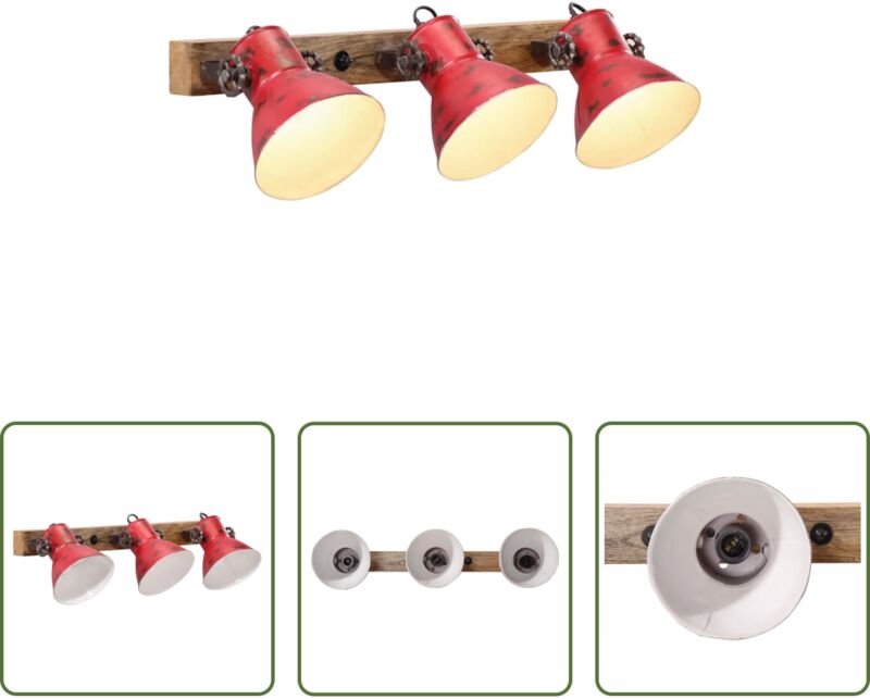 vidaXL Holzlampe - Wandleuchte 25 W Rot 65x25 cm E27