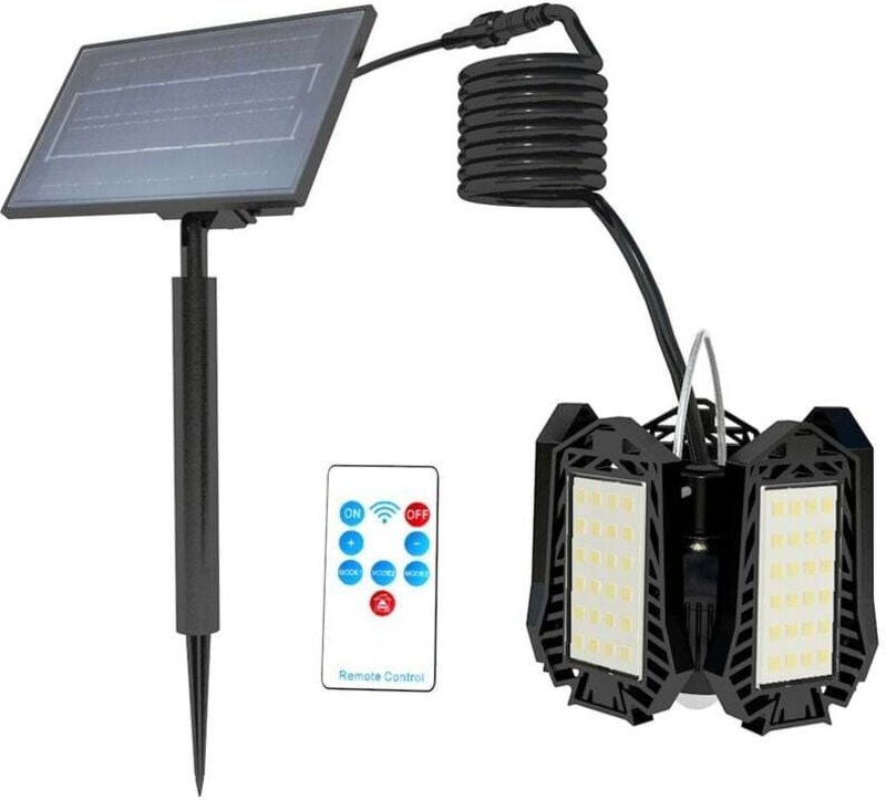 Solar-Hängeleuchten für drinnen und draußen, faltbare Solar-Garagenleuchte mit Fernbedienung, 5 Blätter, 60 LEDs, solarb...