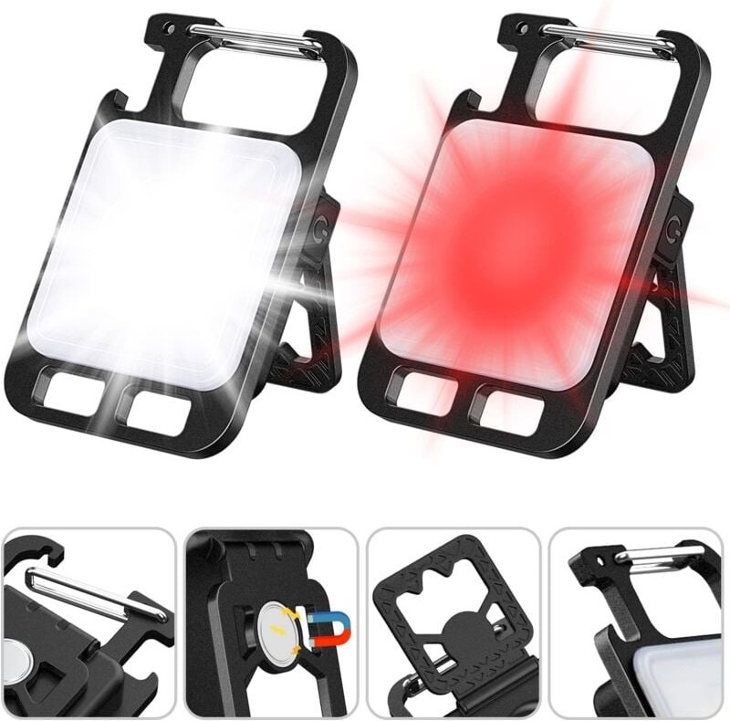 Ersandy - Tragbare Mini-LED-Arbeitsleuchte, 2 Stück, 1000 Lumen, wiederaufladbare USB-C-Schlüsselanhänger-Taschenlampe, ...