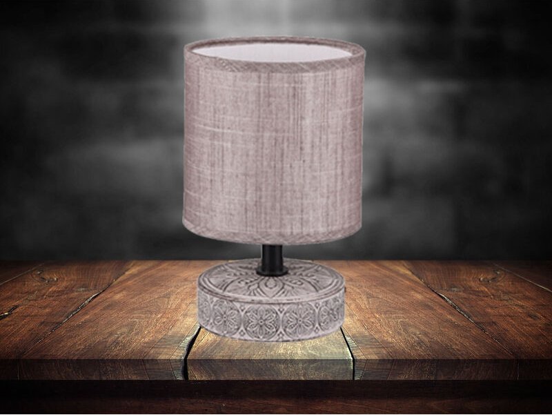 Meinewunschleuchte - Moderne led Keramik Tischleuchte Stofflampenschirm in Braun, Höhe 20cm